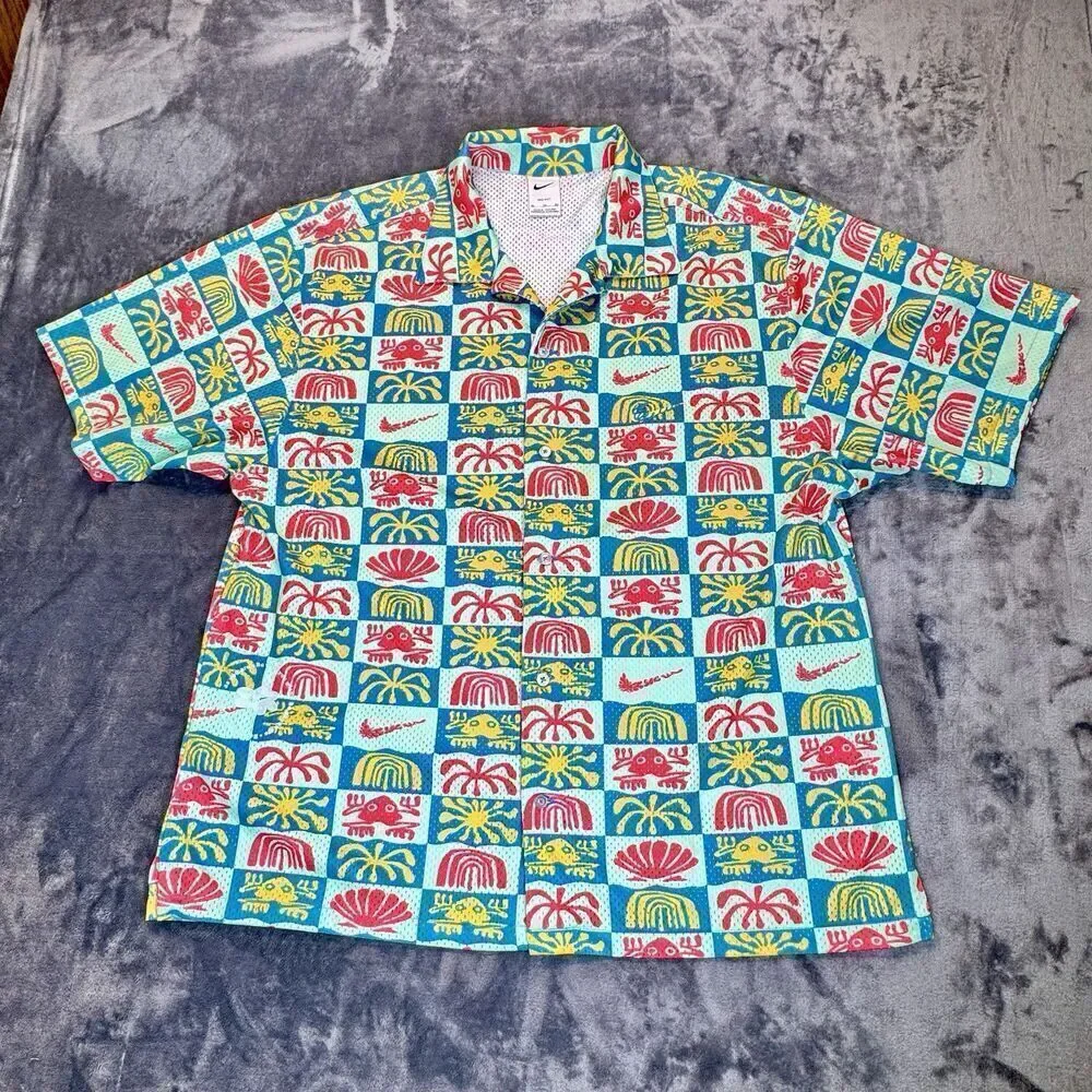 Nike Sz XL Mesh Hawaiian Resort Camp Shirt Dri-Fit Button Down Men Colorful 0962